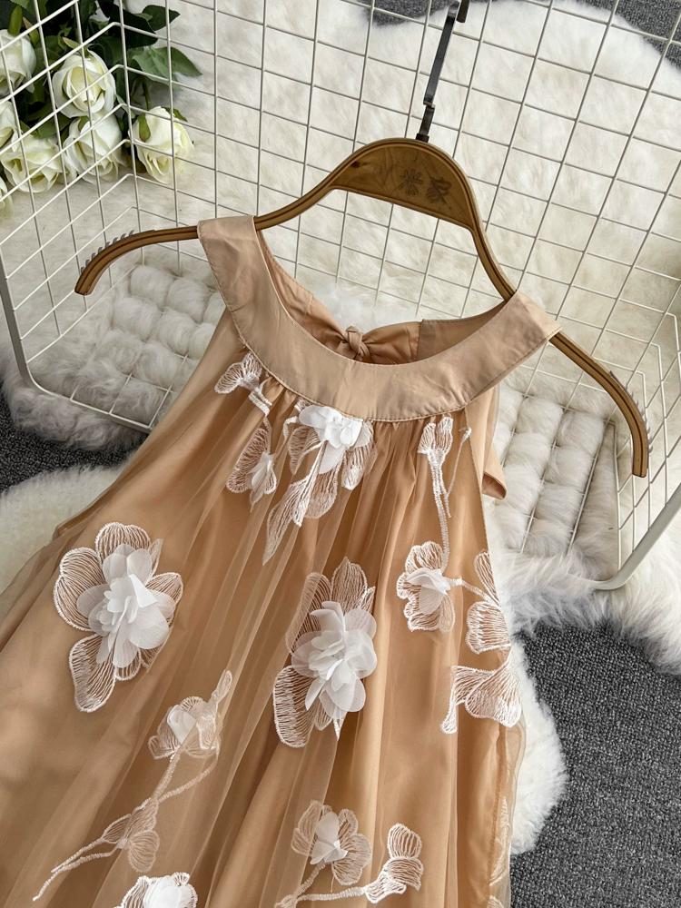 Summer Women 3D Flower Embroidery Mesh Long Maxi Chic Boho Beach Holiday Dresses