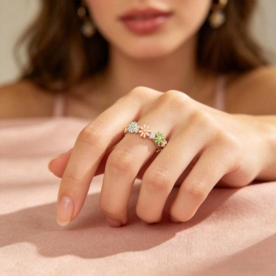 Finger Ring 3D Flower Shape Health Mood Support Long Wear Finger Band Wife Mother Sister Daughter Stress Relief Ring