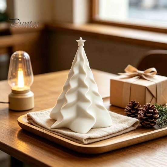 Mini Christmas Tree Desktop Ornament 3D Printed Pleated Ornament, Small Wavy Holiday Table Decor Decoration with Star Topper for Home Office