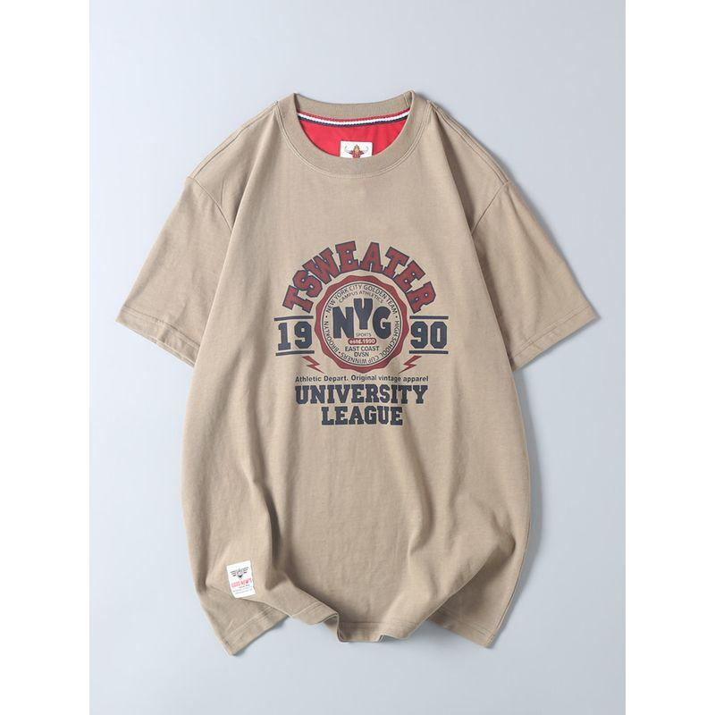 Export Surplus All-Cotton Washed and Brushed Men's Casual Versatile Letter Print Round Neck Short-Sleeve T-Shirt Trendy Base Shirt
