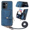 For Oppo Reno13 F 5G PU Leather Phone Back Cover with Zipper Card Holder and Long Strap