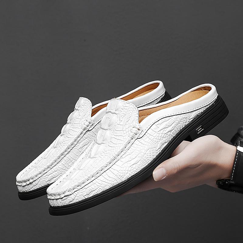 Fashion Genuine Leather Loafers Summer Slip On Half Shoes for Men Plus Size 47 Slippers Casual Breathable Comfy Moccasins Casual Shoes