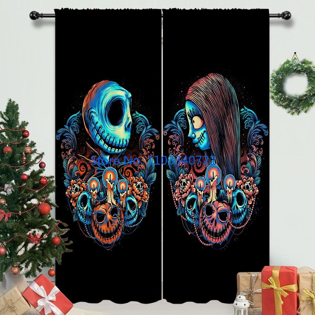 Anime Nightmare Before Halloween Christmas Jack Skeleton Window Curtain 184X215Cm 3D Print Blackout Curtains Bedroom Kids Gift