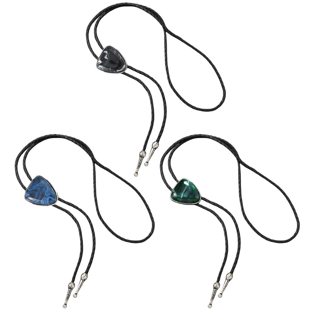 Vintage Dreieckiger Stein Bolo Tie Cowboy Kostüm Accessoire für Männer und Frauen Western PU Leder Kordel Krawatte Halskette