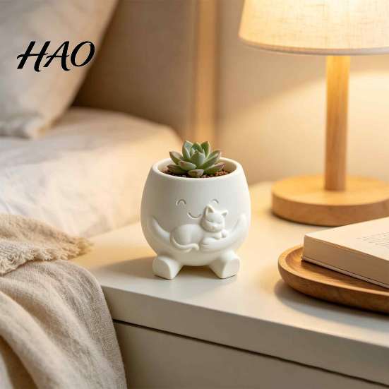 Creative Desktop Decor 3D Printed Face Planter Pot with Cat Design, Decorative Succulents Pot, Personalized Diy Painting Resin Flowerpot for