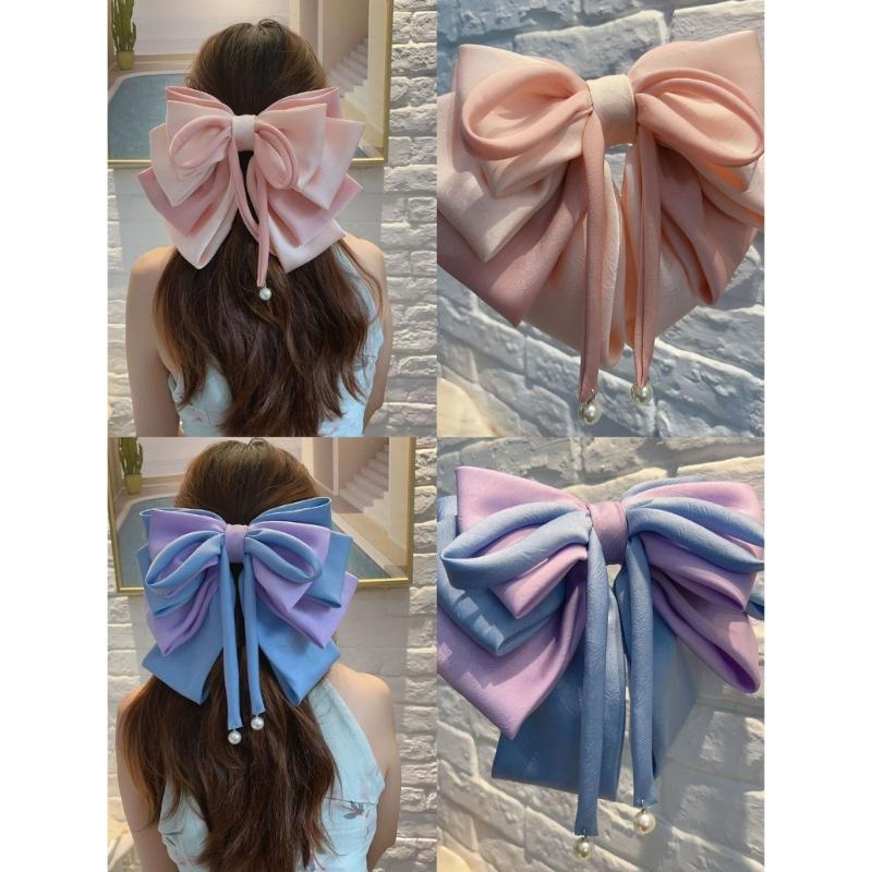 Elegant Purple Hair Bows Clip With Long Ribbon Fashion Headdress Hairpieces Barrette Hairpin For Women And Girls