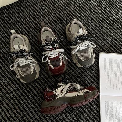 Double Shoelace Dad Shoes Women's New Thick-soled Heightening Retro Versatile Light Versatile Casual Sports Shoes