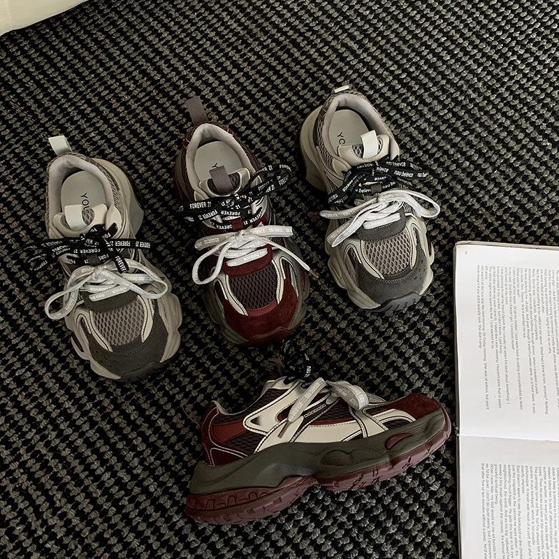 Double shoelace dad shoes women's new thick-soled heightening retro versatile light versatile casual sports shoes