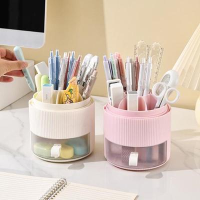 Kunststoff 360° drehbarer Make-up-Pinselhalter Runde große Kapazität Make-up-Pinsel Aufbewahrungsbox Wasserdicht mit Schublade Make-up-Organizer