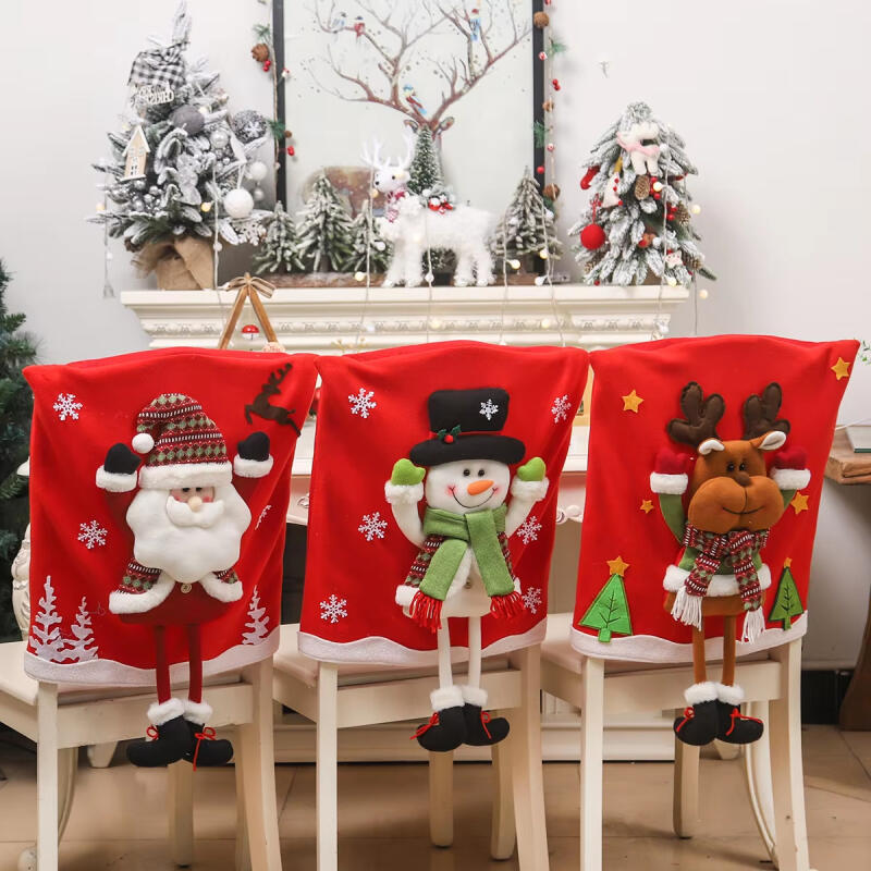Christmas Chair Cover Snowman Santa Claus Elk Deer Chair Cover Christmas Table Decoration Dining Chair Cover Xmas Party Supplies