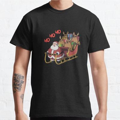 Plus Size S-3XL Santa Claus and Reindeer On A Sleigh Printed T-shirt Men's Tops Fashion Clothes Tees