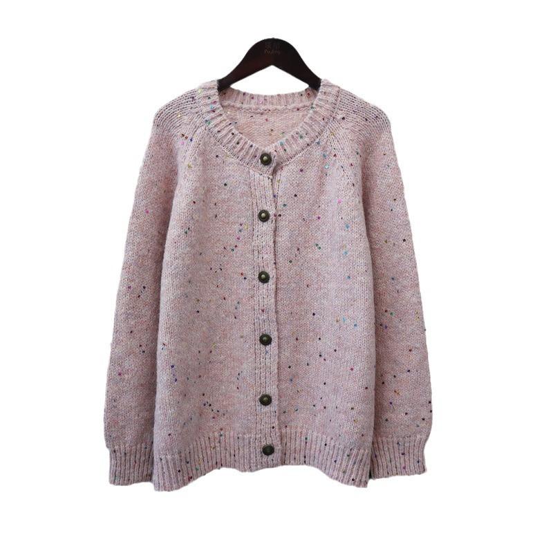 Autumn and winter new sequined loose sweater jacket design temperament lazy wind knitted cardigan women