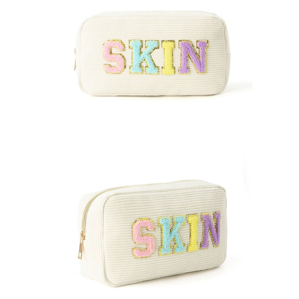 Corduroy Storage Bag Pink Beige Blue Purple Embroidery Letter Travel Makeup Bag High Capacity Lipstick Organizer Women Girls