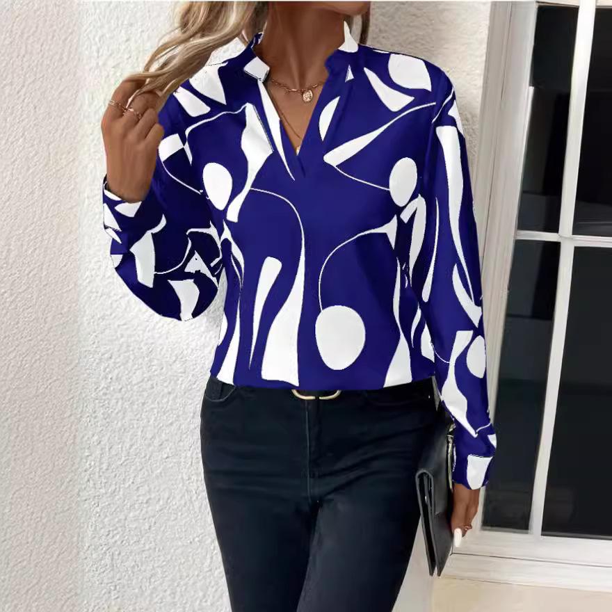 2024 Women's Geometric Print Shirt - European & American Style, New Arrival