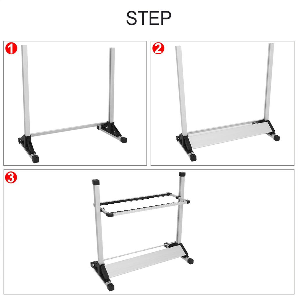 Titanium Alloy Fishing Rod Rack Stand 24 Slots Alloy Metallic Silver with Black Rack