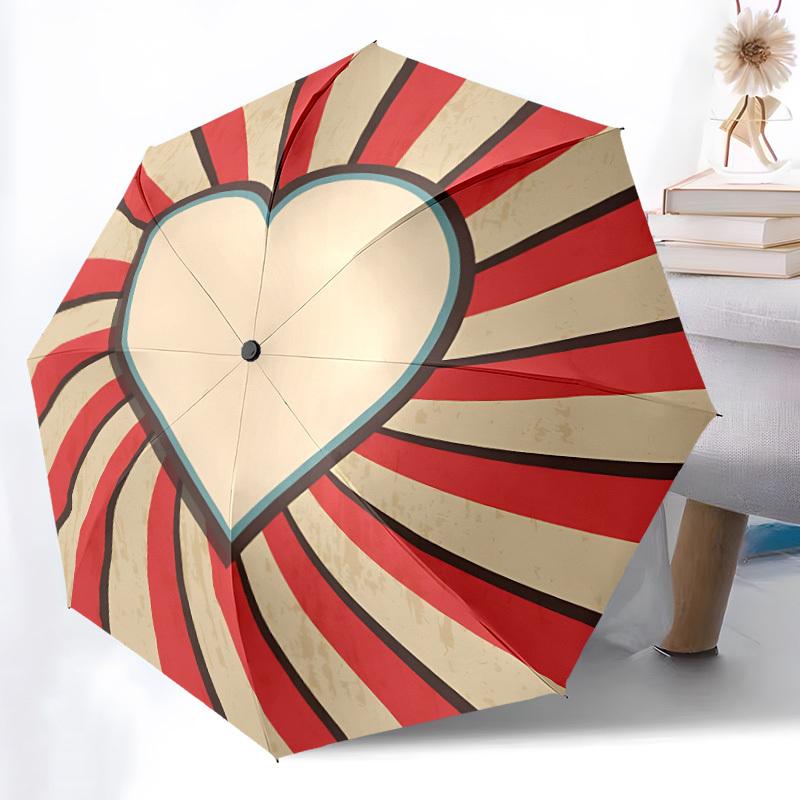

1pc Heart Print Automatic Folding Umbrella Durable Iron Frame,All Seasons Home Travel Outdoor Multifunctional Umbrella yy251115150