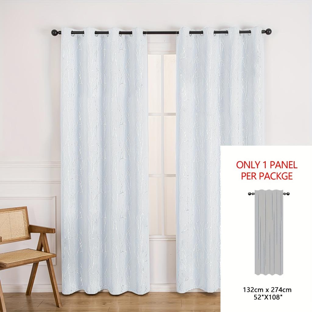 1 Stück Verdunkelungsvorhang mit bronzierendem silbernem Zweig – modern, schlicht, für Schlafzimmer, Balkon, Wohnzimmer, schwebendes Fenster, Bürodekoration, Lichtblockierung