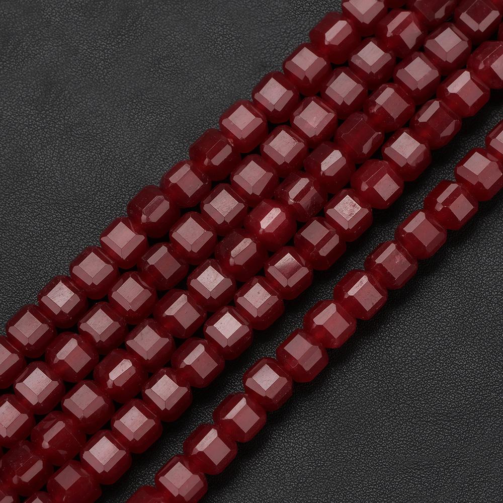 7-8MM Faceted Square Shape Ruby Color Chalcedony Natural Stone Loose Cube Spacer Beads for Jewelry Making Diy Bracelet Accessory