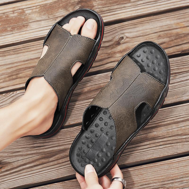 Pánské pantofle široké dlaně sandály venkovní letní černé ploché sandály s otevřenou špičkou plážová obuv pro otce plus size