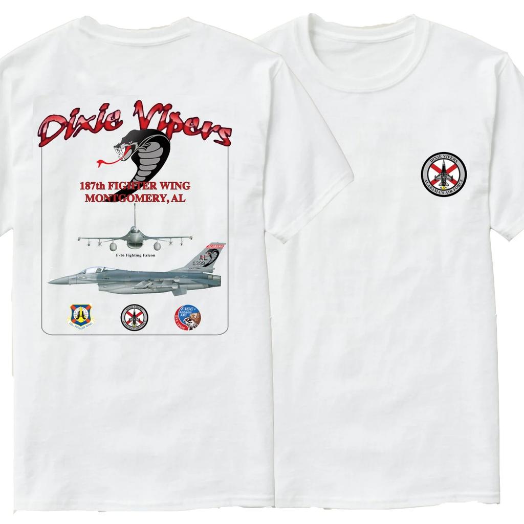 Dixie Vipers 187th Fighter Wing F-16 Fighting Falcon T-Shirt Nuova Manica Corta Casual 100% Cotone Girocollo Estiva T-shirt da Uomo