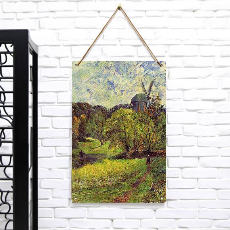 

Vintage Impressionist Windmill Rural Landscape Metal Wall Art Decor for Living Room 7.9x11.8In(20x30cm)