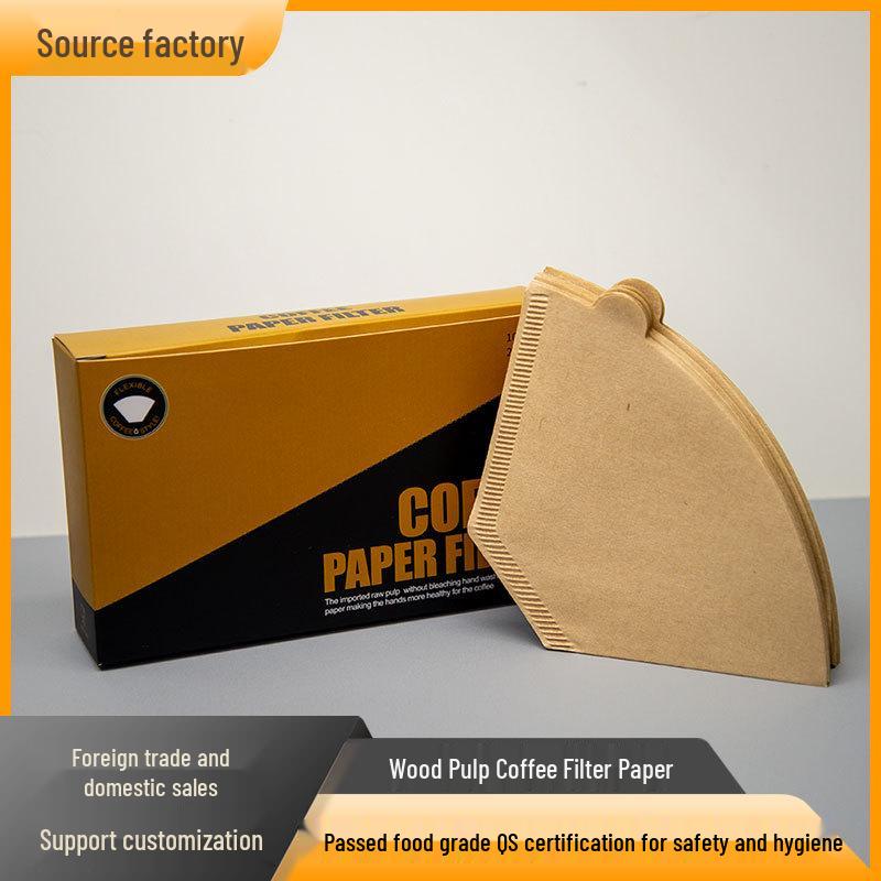 V60 Fan-shaped Raw Wood Pulp Coffee Filter, 100 Sheets, Hand Drip Disposable