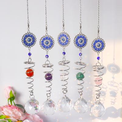 Evil Eye Suncatcher Crystal Wind Chime 7 Chakra Hanging Prism Sun Catcher for Window Garden Home Decor