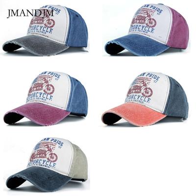 Cotton Five-piece Printing Motorcycle Baseball Cap Truck Cap Made Old Washed Hat Outdoor Visor Hot