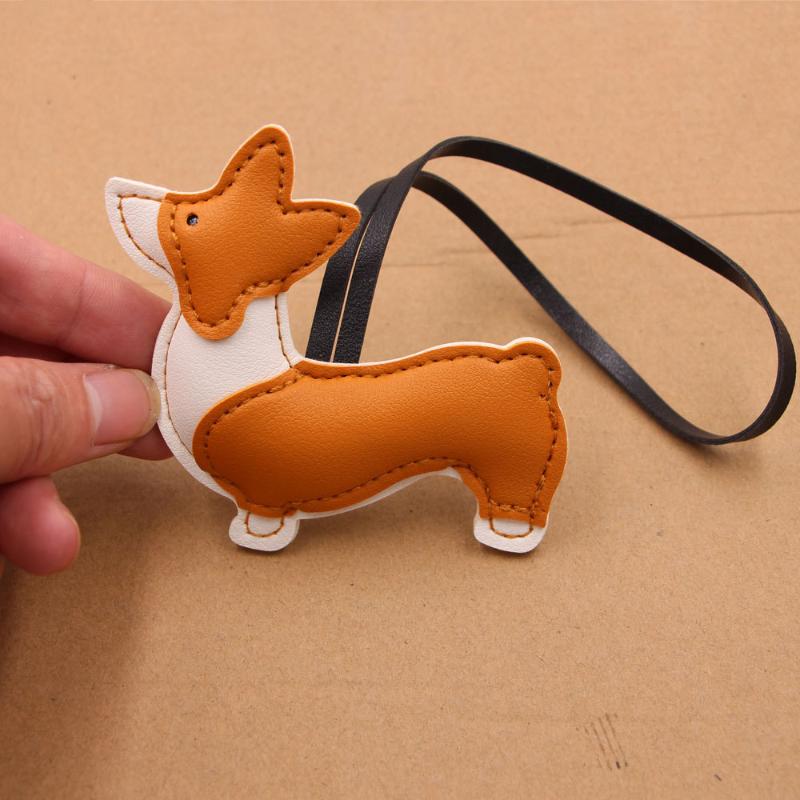 Cute Little Dog Keychain Cartoon Pu Leather Charms Exquisite Multi Layer Hanging Decor Splicing Corgi Dog Bag Pendant