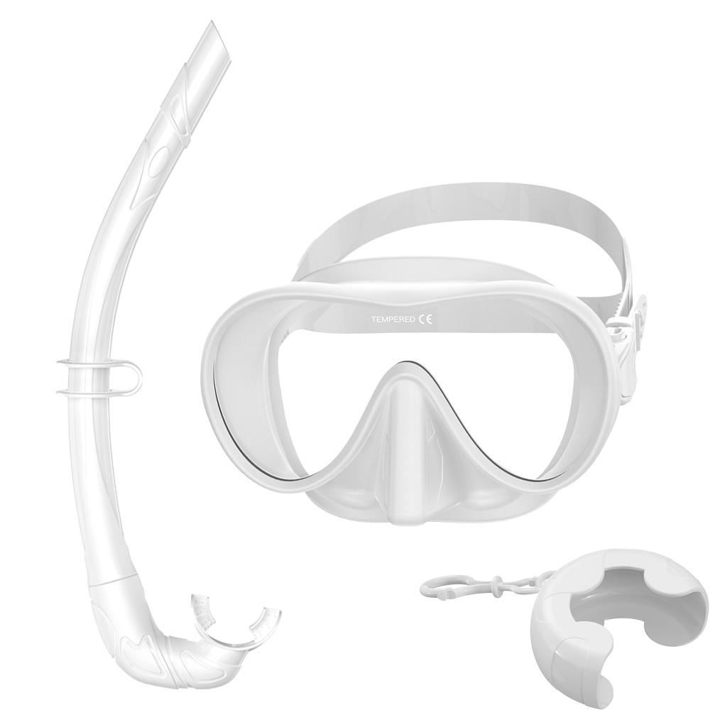 HD Panoramisk Ramlös Dykmask Våt Snorkelset Med BC-Ficka Ultravid Sikt Härdat Glas Simglasögon för Vuxna