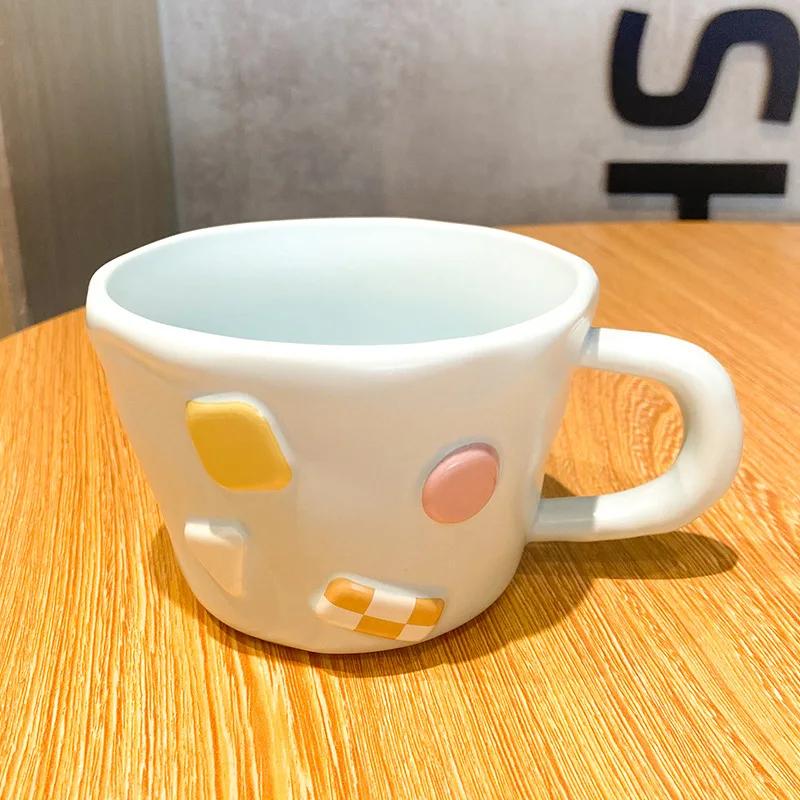1Pcs 400ML Cute Multi-color Macaron Color Coffee Mug Ceramic Cup Cute Dopamine Three-dimensional Dots Water Cup Attachment