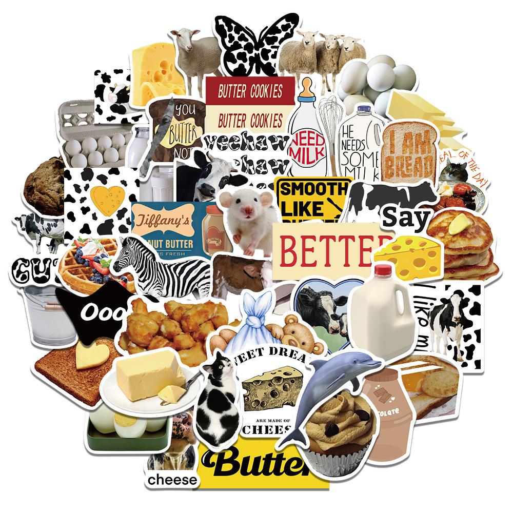 50 Cartoon Ins Cow Butter Stickers Personalized Decorative Suitcase Notebook Waterproof and Removable Without Repeated Stickers