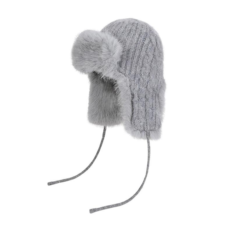 Winter Cashmere Cold-Proof Knitted Hat Women's Outdoor Cycling Warm Ear Protection Cap Bomber Hat