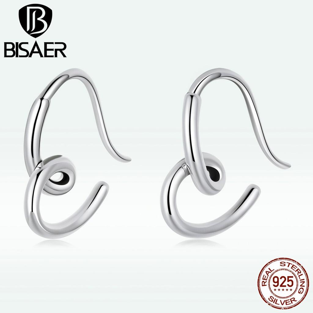 Bisaer 925 Sterling Silver Simple Heart Stud Earrings for Fashion Women Wedding Party Anniversary Jewelry