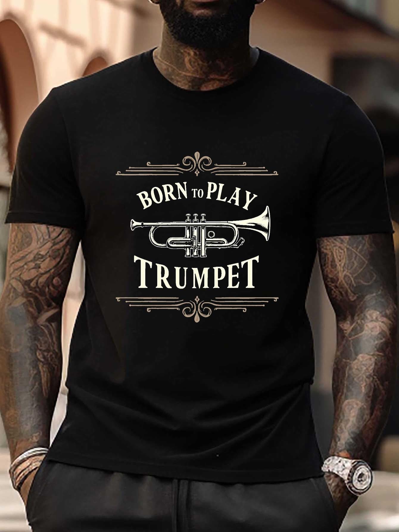 

Born to Play Trumpet Graphic T-shirt - Plus Size Casual Short Sleeve Round Neck Summer Tee S