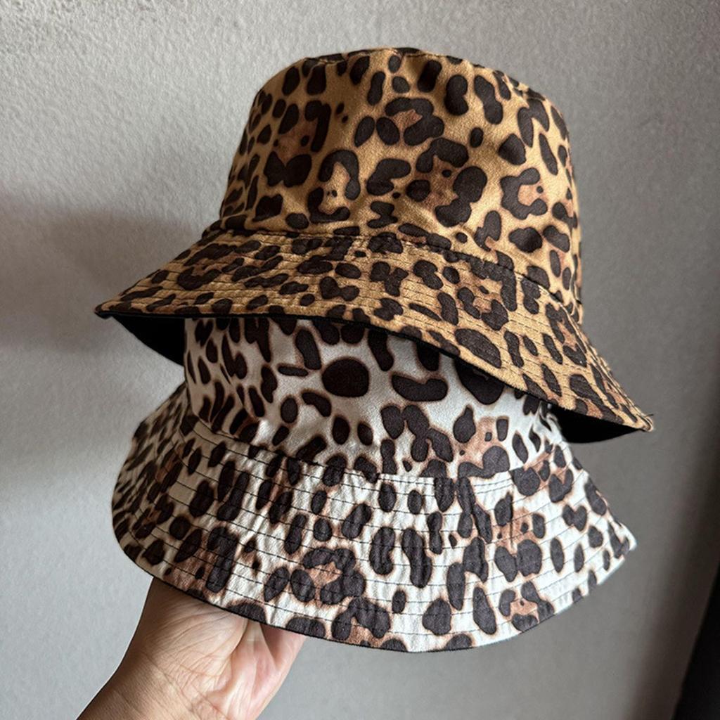 Fashion Leopard Print Bucket Hat for Women Double Sided Travel Sunshade Fisherman Cap Ladies Outdoor Dome Basin Hat
