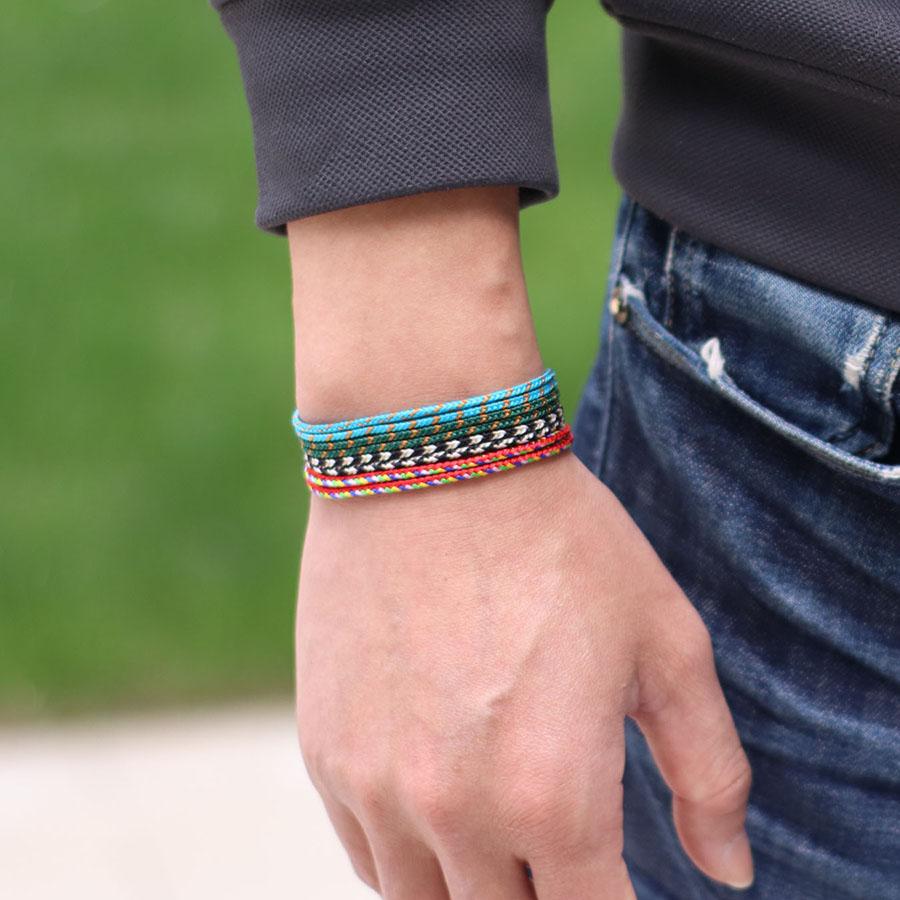 Handwoven Ethnic Colorful Rope Bracelet Unisex Easy Knot Sliding Adjustable Bilayer Thread Braclet Outdoor Mother Gift Jewelry