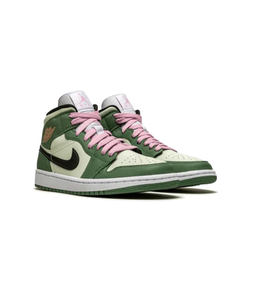 Nike Air Jordan 1 Mid Sneakers Dutch Green/Black/Barely Green/Arctic Pink