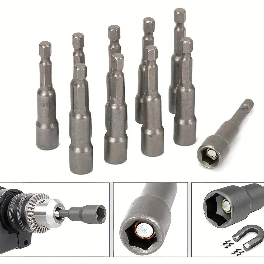 9PCS 5mm-13mm Impact Socket Magnetic Nut Screwdriver 1/4 Hex Key Set Drill Bit Adapter for Power Drills Impact Drivers Socket Kit