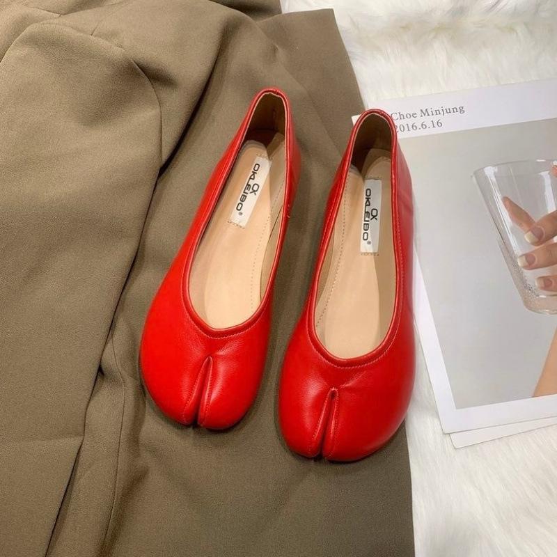 Utenrikshandel grisetærsko damesko med splittå lærsko Su Doudou sko vår og høst allsidig mote Xiaoxiangfeng myksålet ikke