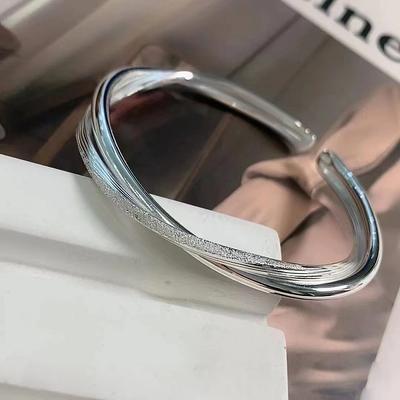 Sterling Silver Bracelet S999 Full Silver Mobius Ring Frosted Fried Dough Twists Bracelet Small Design Luxury Bracelet Gift