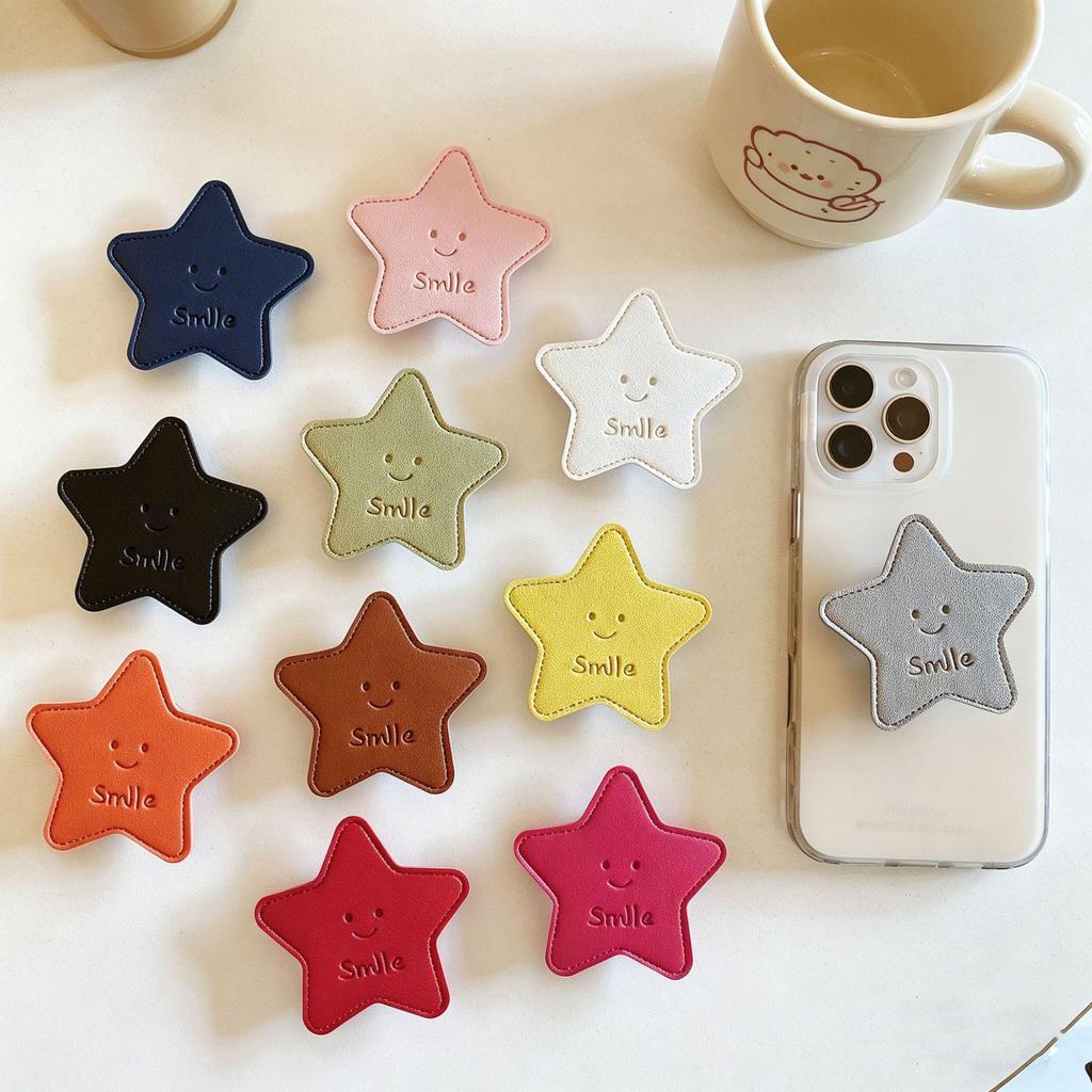 Leather Five-Point Star Phone Airbag Holder and Stand - Hands-Free Viewing In Simple Solid Color