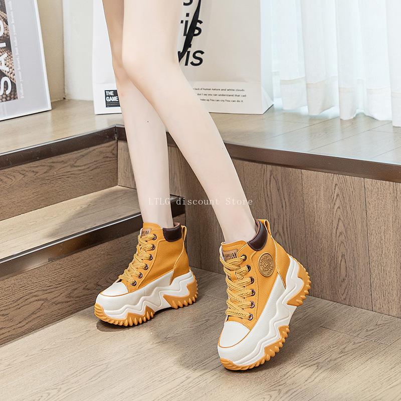 Women's Platform Sneakers Boots  White Yellow Girl Student Shoes Thick Bottom Black Sports Trainers Plataforma Mujer  New