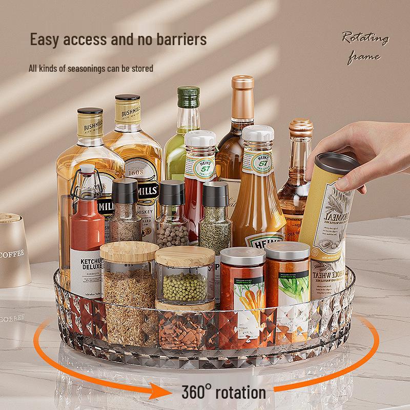360° Rotating Transparent Condiment Storage Rack for Kitchen Table