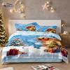 3pcs Christmas House Blue Goblin Print Duvet Set Multi Size Bedroom Dormitory Bedding Holiday Decoration Machine Washable