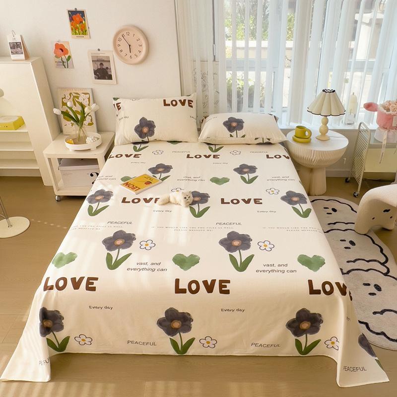 Cute Cartoon Panda Flat Sheet Kawaii Strawberry Bed Sheet Set For Girls Boys Room Decor, Cotton Twin Bed Cover With 2 Pillowcase