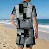 Men Gold White Geometric Triangle 3D Print Short Sleeve Tee And Matching Shorts Two Piece Outfit