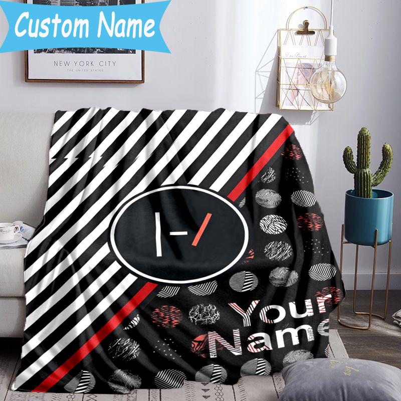 Custom Name Twenty One Pilots Music Evolution Flannel Blanket, Use for Birthday/Holiday Gift, Soft Blanket for Sofa/Bed/Camping/Office, Home Decor