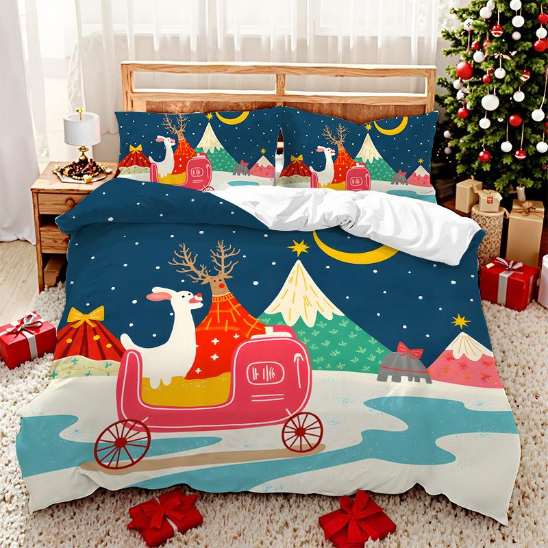 3D Digital Printed Bedding Two Or Three Piece Santa And Elk Polyester Quilt Cover