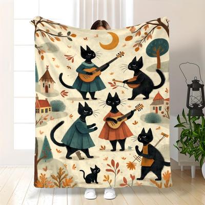 Künstlerische Katze im Retro-Stil bedruckte Flanelldecke geeignet für alle Jahreszeiten geeignet für Wohnzimmer Büro Sofa und Reisen